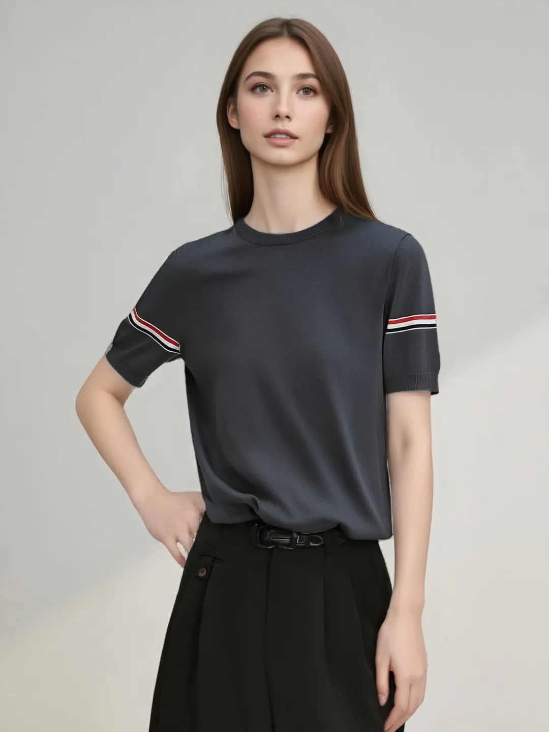 ：M 28（TB T ） THOM BROWNE TB T Classic Breathable Authentic Quality + Authentic + Same Style Size：0/1/2/3/4 ：White/Black/Navy Blue/Light Gray/Dark Gray